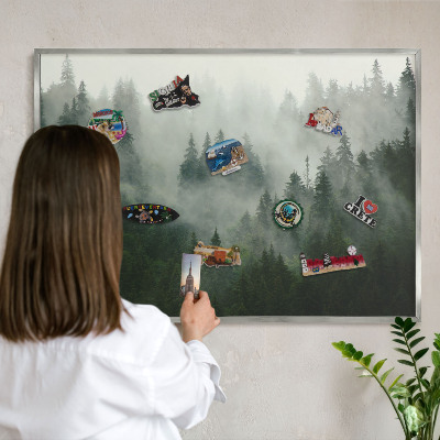 Decoratief metalen magneetbord in een zilveren lijst Bosmagie