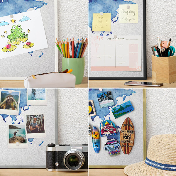 Decoratief metalen magneetbord in een zilveren lijst Aquarelkaart