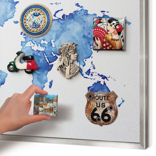 Decoratief metalen magneetbord in een zilveren lijst Aquarelkaart