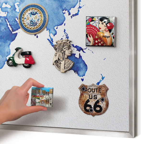 Decoratief metalen magneetbord in een zilveren lijst Aquarelkaart