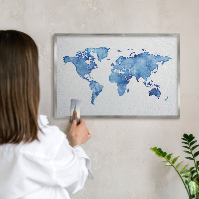 Decoratief metalen magneetbord in een zilveren lijst Aquarelkaart