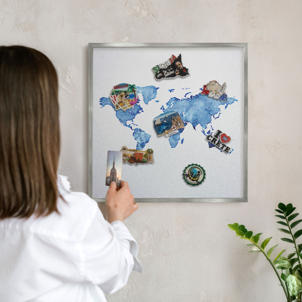 Decoratief metalen magneetbord in een zilveren lijst Aquarelkaart