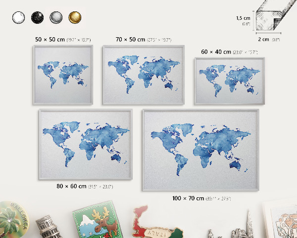 Decoratief metalen magneetbord in een zilveren lijst Aquarelkaart