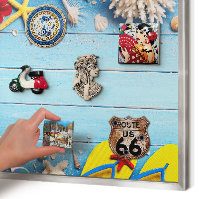Magneetbord voor souvenir magneten met zilveren lijst Vakantiestrand