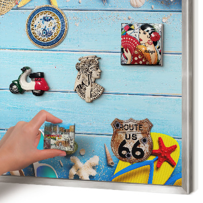 Magneetbord voor souvenir magneten met zilveren lijst Vakantiestrand