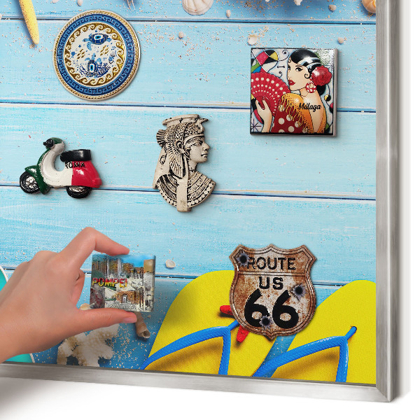 Magneetbord voor souvenir magneten met zilveren lijst Vakantiestrand