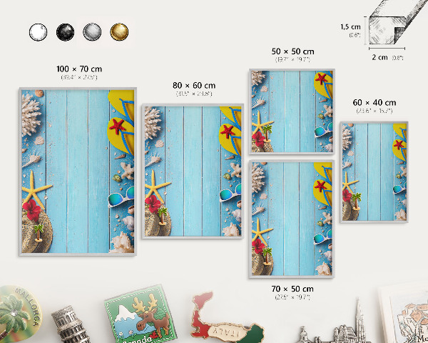 Magneetbord voor souvenir magneten met zilveren lijst Vakantiestrand