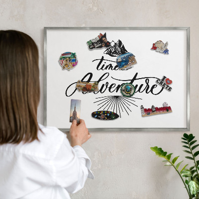 Decoratief metalen magneetbord in een zilveren lijst De ontdekkingsreis