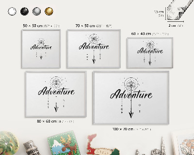 Decoratief metalen magneetbord in een zilveren lijst Avontuurthema