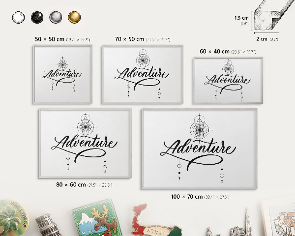 Decoratief metalen magneetbord in een zilveren lijst Typografisch avontuur