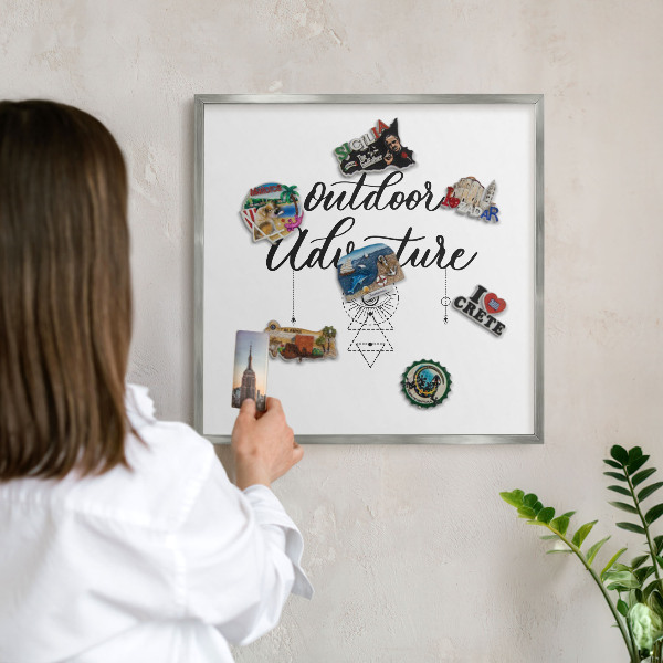 Decoratief metalen magneetbord in een zilveren lijst Buitenavontuur
