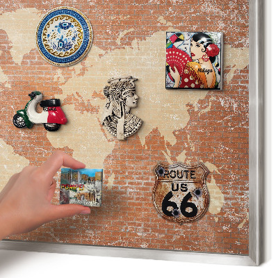 Magneetbord voor souvenir magneten met zilveren lijst Bakstenen plattegrond