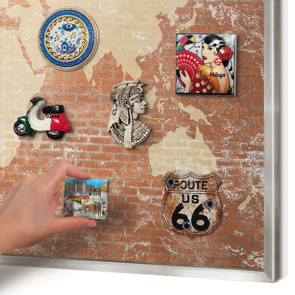 Magneetbord voor souvenir magneten met zilveren lijst Bakstenen plattegrond