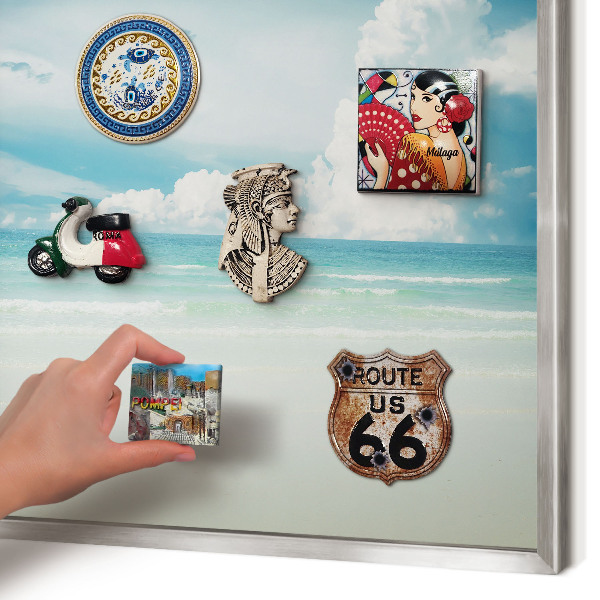 Magneetbord voor souvenir magneten met zilveren lijst Maritieme harmonie