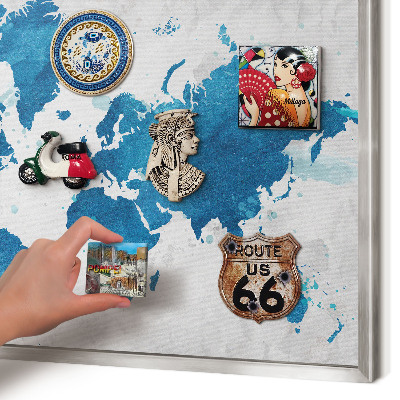 Decoratief metalen magneetbord in een zilveren lijst Aquarelkaart