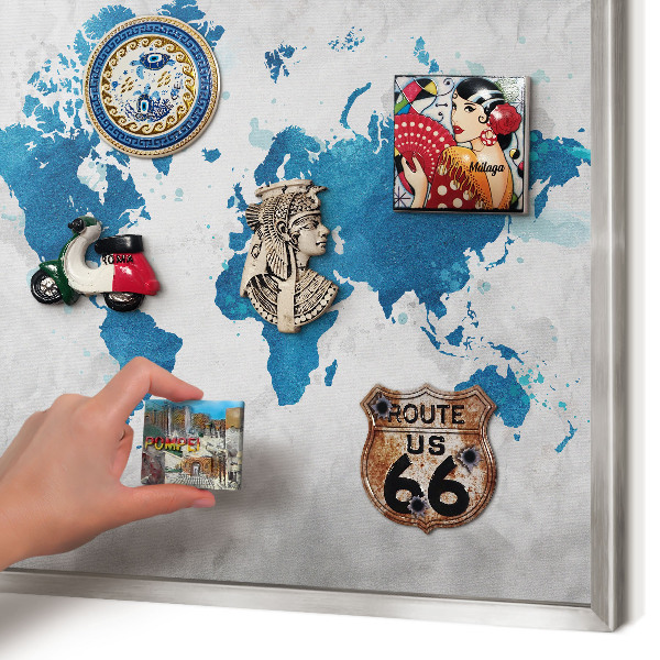 Decoratief metalen magneetbord in een zilveren lijst Aquarelkaart