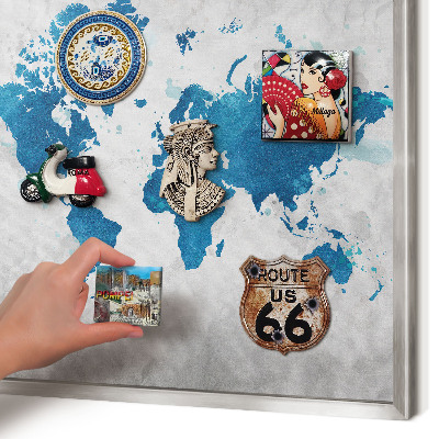 Decoratief metalen magneetbord in een zilveren lijst Aquarelkaart