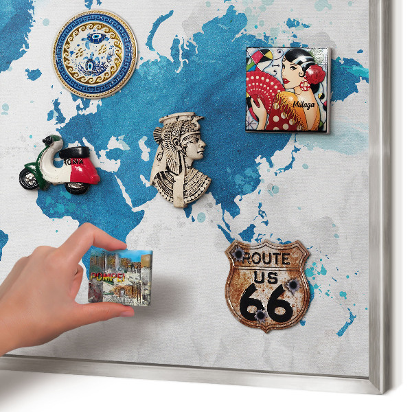 Decoratief metalen magneetbord in een zilveren lijst Aquarelkaart