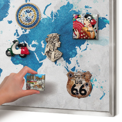 Decoratief metalen magneetbord in een zilveren lijst Aquarelkaart