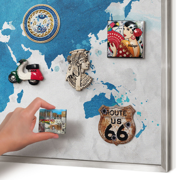 Decoratief metalen magneetbord in een zilveren lijst Aquarelkaart