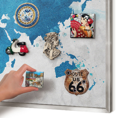 Decoratief metalen magneetbord in een zilveren lijst Aquarelkaart