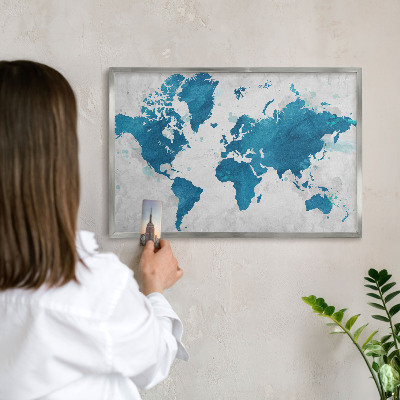 Decoratief metalen magneetbord in een zilveren lijst Aquarelkaart