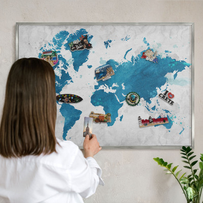 Decoratief metalen magneetbord in een zilveren lijst Aquarelkaart