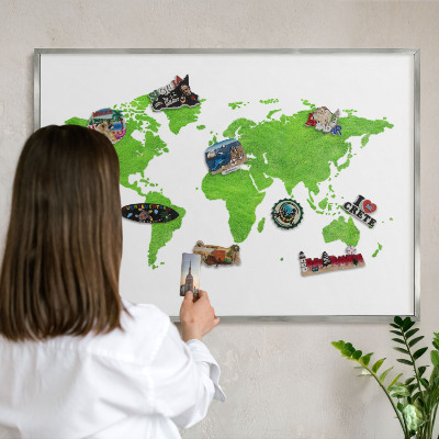 Decoratief metalen magneetbord in een zilveren lijst Groene kaart