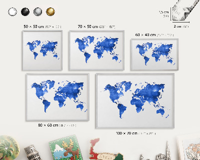 Magneetbord voor souvenir magneten met zilveren lijst Wereldkaart