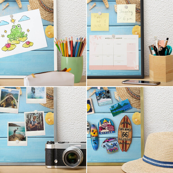 Decoratief metalen magneetbord in een zilveren lijst Strandsfeer