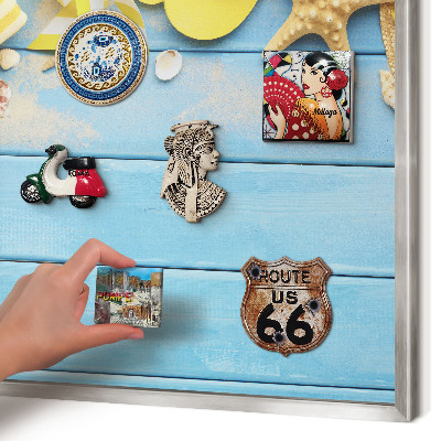 Decoratief metalen magneetbord in een zilveren lijst Strandsfeer