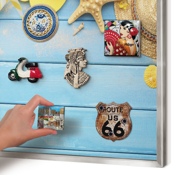 Decoratief metalen magneetbord in een zilveren lijst Strandsfeer