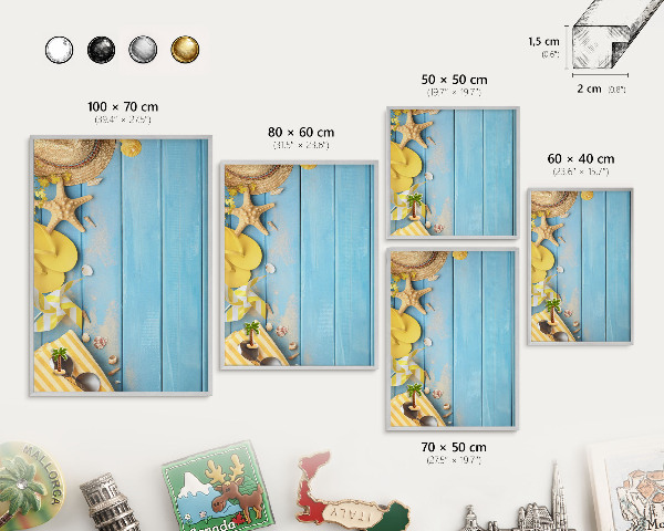 Decoratief metalen magneetbord in een zilveren lijst Strandsfeer