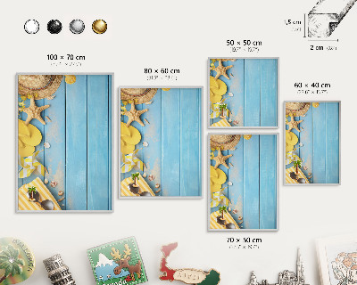 Decoratief metalen magneetbord in een zilveren lijst Strandsfeer