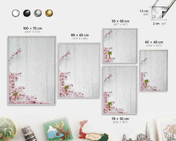 Decoratief metalen magneetbord in een zilveren lijst Bloeiende elegantie