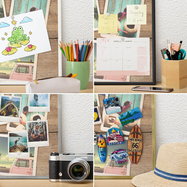 Magneetbord voor souvenir magneten met zilveren lijst Vakantienostalgie
