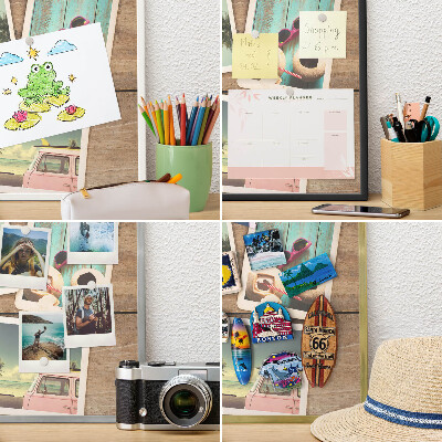 Magneetbord voor souvenir magneten met zilveren lijst Vakantienostalgie