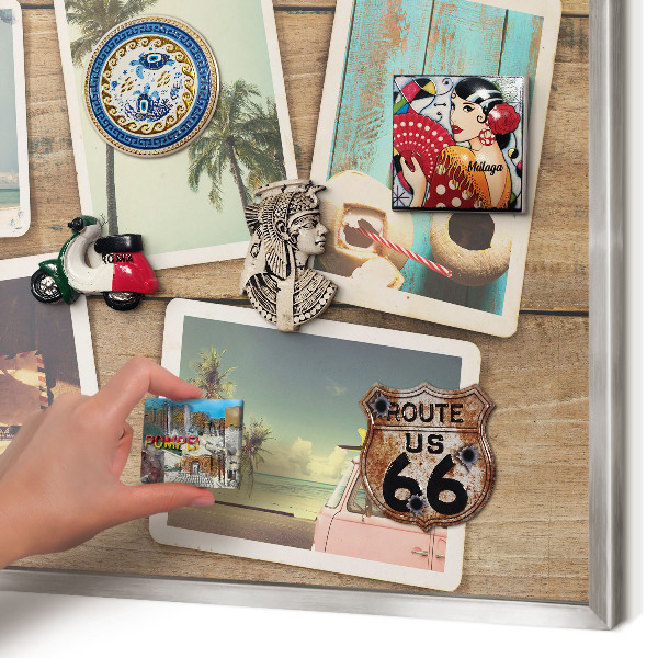 Magneetbord voor souvenir magneten met zilveren lijst Vakantienostalgie