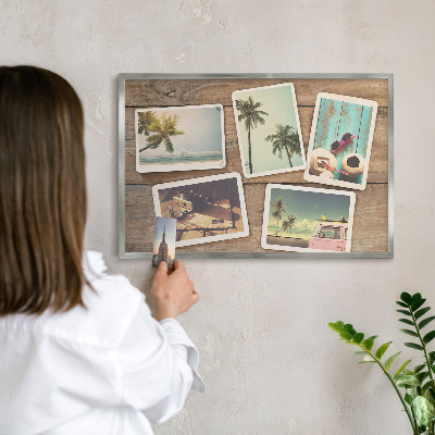 Magneetbord voor souvenir magneten met zilveren lijst Vakantienostalgie