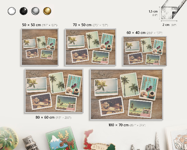 Magneetbord voor souvenir magneten met zilveren lijst Vakantienostalgie