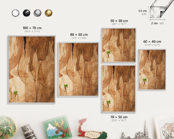 Decoratief metalen magneetbord in een zilveren lijst Natuurlijk hout