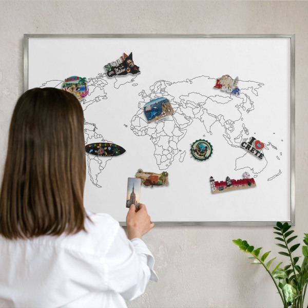Decoratief metalen magneetbord in een zilveren lijst Contourkaart