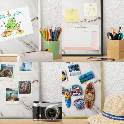 Decoratief metalen magneetbord in een zilveren lijst Marmeren elegantie