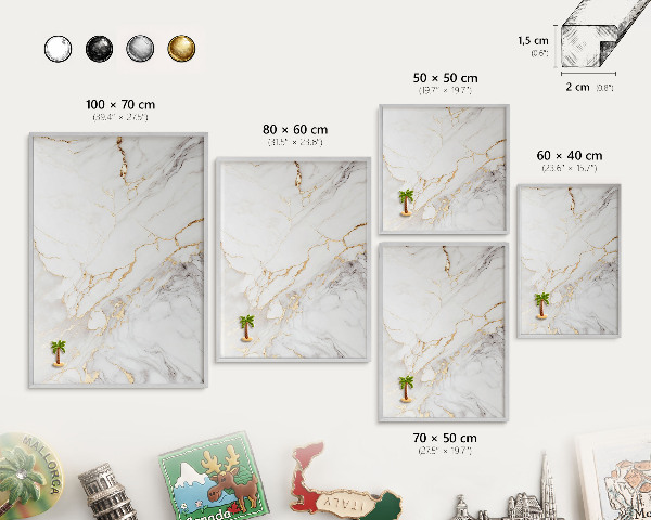 Decoratief metalen magneetbord in een zilveren lijst Marmeren elegantie