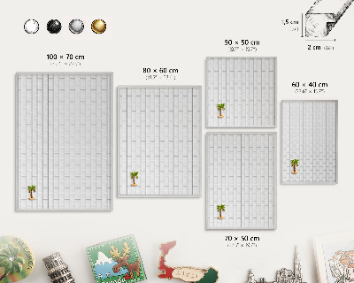 Decoratief metalen magneetbord in een zilveren lijst Witte bakstenen
