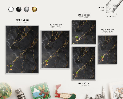 Decoratief metalen magneetbord in een zilveren lijst Zwart marmer