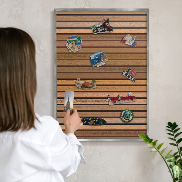 Magneetbord voor souvenir magneten met zilveren lijst Warme riemen