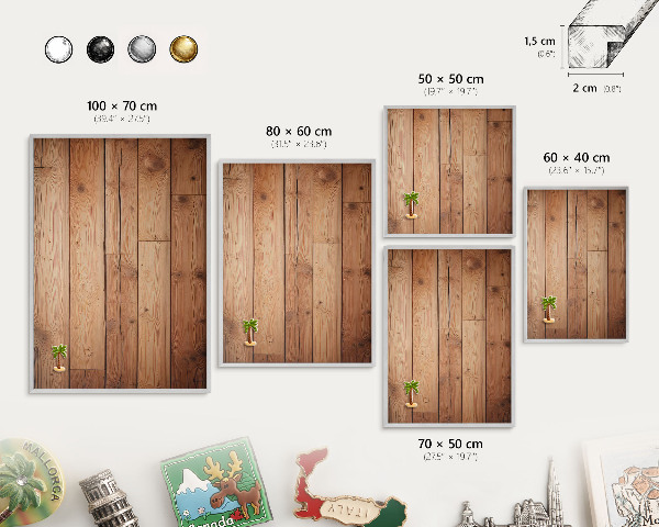 Decoratief metalen magneetbord in een zilveren lijst Houten planken