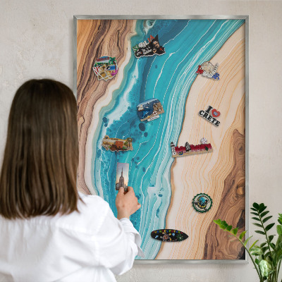 Decoratief metalen magneetbord in een zilveren lijst Aardlagen