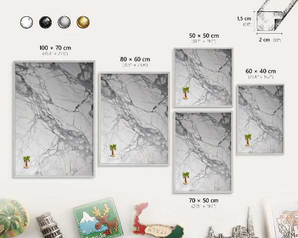 Decoratief metalen magneetbord in een zilveren lijst Marmeren elegantie